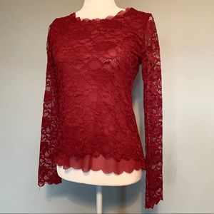 Red Lace and Mesh Top